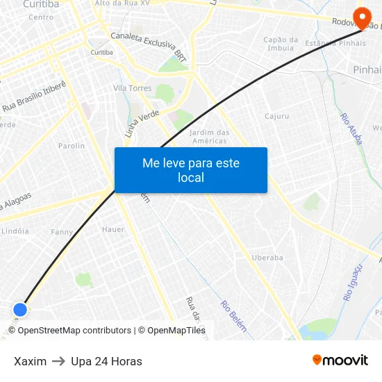 Xaxim to Upa 24 Horas map