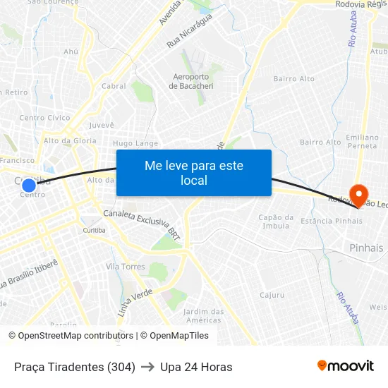 Praça Tiradentes (304) to Upa 24 Horas map