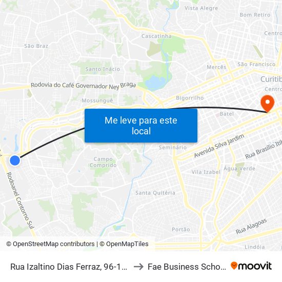 Rua Izaltino Dias Ferraz, 96-196 to Fae Business School map