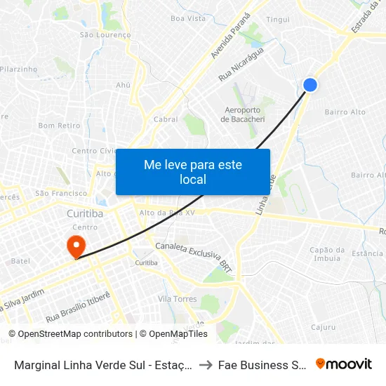 Marginal Linha Verde Sul - Estação Solar to Fae Business School map