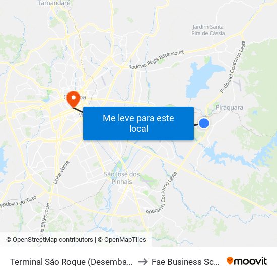 Terminal São Roque (Desembarque) to Fae Business School map