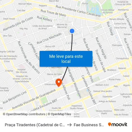 Praça Tiradentes (Cadetral de Curitiba) to Fae Business School map