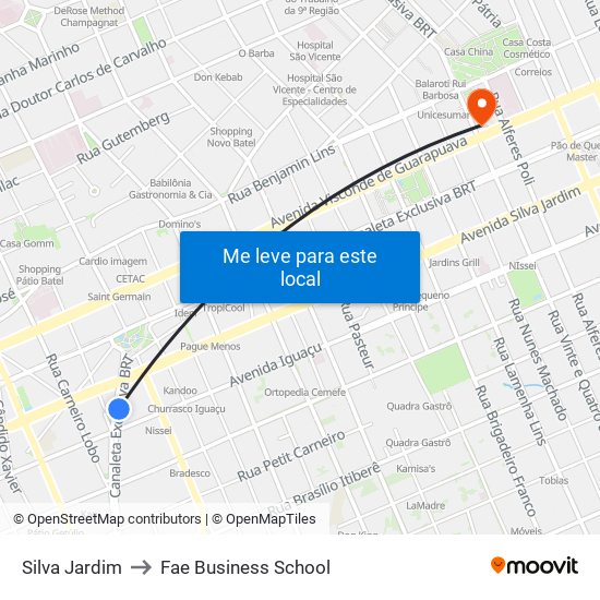 Silva Jardim to Fae Business School map