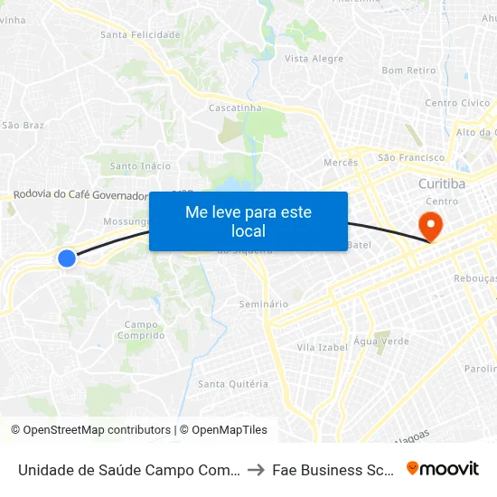 Unidade de Saúde Campo Comprido to Fae Business School map