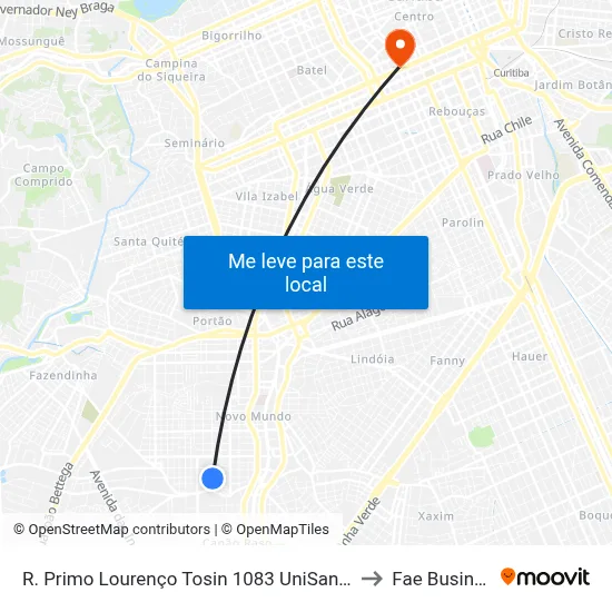 R. Primo Lourenço Tosin 1083 UniSanta Cruz / Laboratório Municipal to Fae Business School map