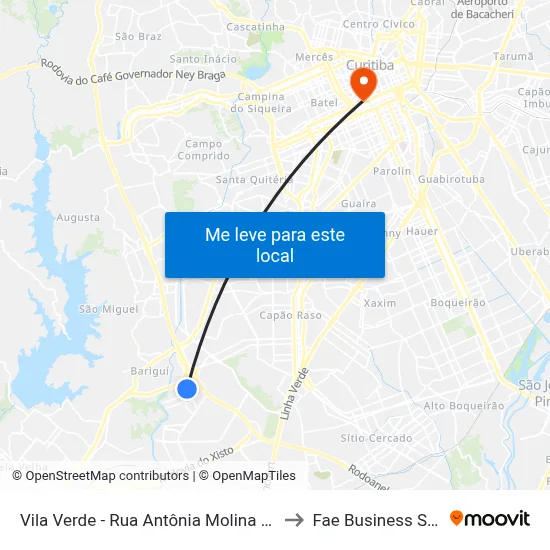 Vila Verde - Rua Antônia Molina Bella 591 to Fae Business School map