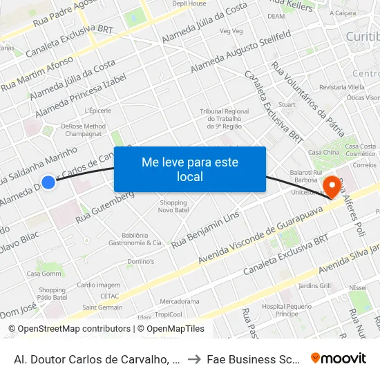 Al. Doutor Carlos de Carvalho, 1731 to Fae Business School map