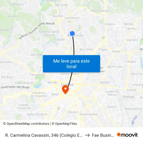 R. Carmelina Cavassin, 346 (Colégio Estadual Gelvira Correa Pacheco) to Fae Business School map