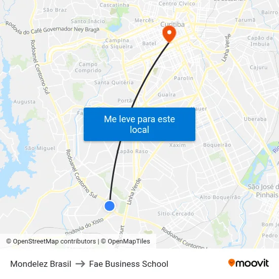 Mondelez Brasil to Fae Business School map
