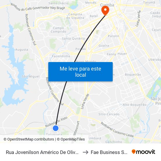 Rua Jovenilson Américo De Oliveira, 111 to Fae Business School map