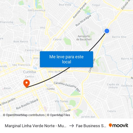 Marginal Linha Verde Norte - Muffato Max to Fae Business School map