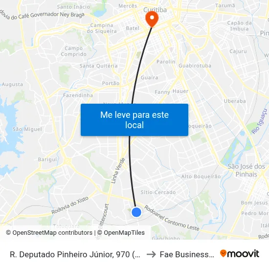 R. Deputado Pinheiro Júnior, 970 (CRAS Umbará) to Fae Business School map