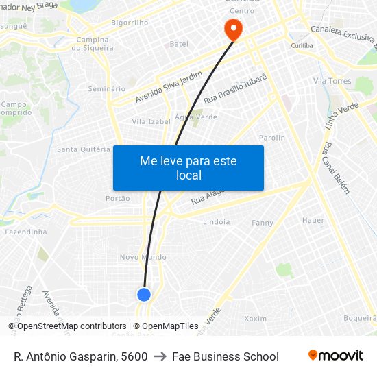 R. Antônio Gasparin, 5600 to Fae Business School map