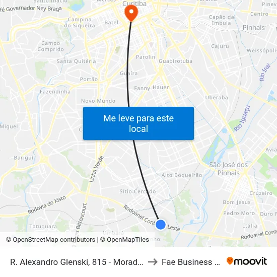 R. Alexandro Glenski, 815 - Moradias Iguaçu 1 to Fae Business School map