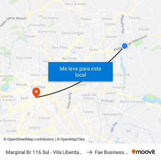 Marginal Br 116 Sul - Vila Liberdade/Vila Zumbi to Fae Business School map