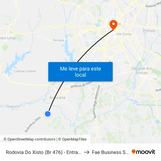 Rodovia Do Xisto (Br 476) - Entrada Onças to Fae Business School map