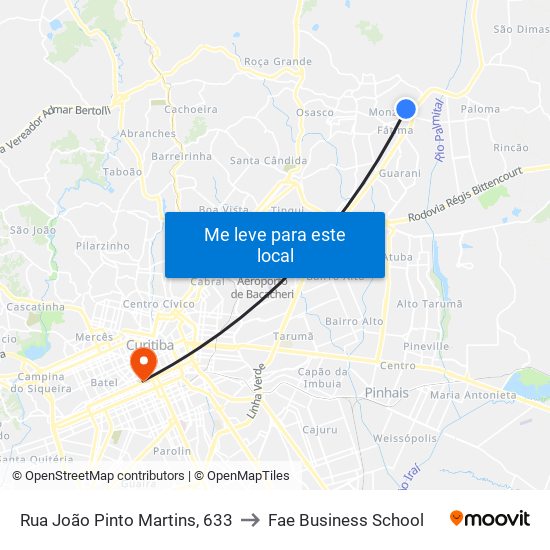 Rua João Pinto Martins, 633 to Fae Business School map
