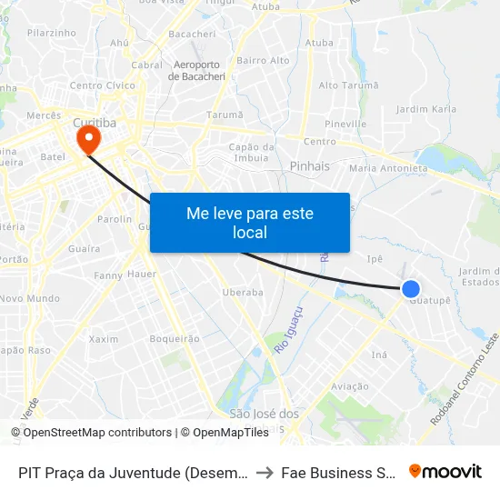 PIT Praça da Juventude (Desembarque) to Fae Business School map