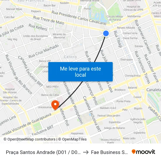 Praça Santos Andrade (D01 / D02 / D61) to Fae Business School map