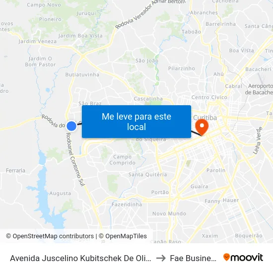 Marginal Direita da Av. Juscelino Kubitschek de Oliveira (Plásticos Paraná) to Fae Business School map