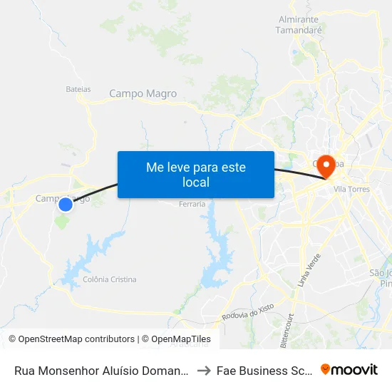 Rua Monsenhor Aluísio Domanski, 35 to Fae Business School map