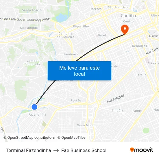 Terminal Fazendinha to Fae Business School map