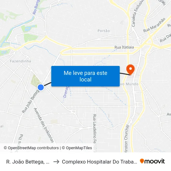 R. João Bettega, 2967 to Complexo Hospitalar Do Trabalhador map