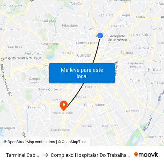 Terminal Cabral to Complexo Hospitalar Do Trabalhador map