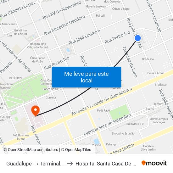 Guadalupe → Terminal Boqueirão to Hospital Santa Casa De Misericórdia map