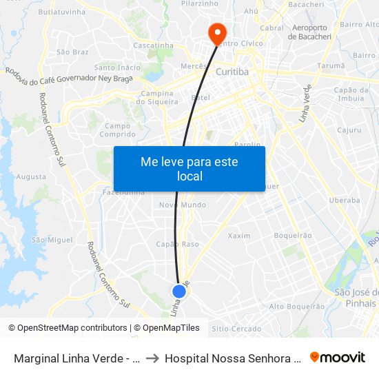 Marginal Linha Verde - Avipec to Hospital Nossa Senhora Do Pilar map