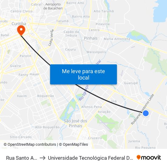 Rua Santo Antonio, 452-522 to Universidade Tecnológica Federal Do Paraná - Campus Curitiba - Sede Centro map