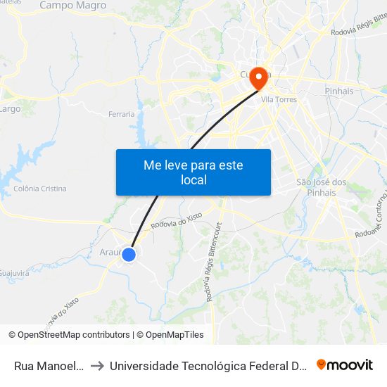 Rua Manoel Ribas, 399-431 to Universidade Tecnológica Federal Do Paraná - Campus Curitiba - Sede Centro map