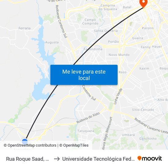 Rua Roque Saad, Câmara Municipal De Araucária to Universidade Tecnológica Federal Do Paraná - Campus Curitiba - Sede Centro map