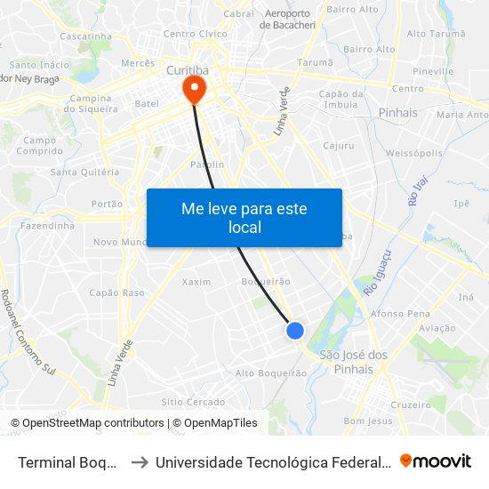 Terminal Boqueirão (Madrugueiro) to Universidade Tecnológica Federal Do Paraná - Campus Curitiba - Sede Centro map