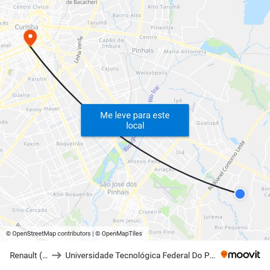 Renault (Portaria 2) to Universidade Tecnológica Federal Do Paraná - Campus Curitiba - Sede Centro map