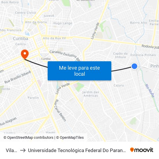 Vila Nova to Universidade Tecnológica Federal Do Paraná - Campus Curitiba - Sede Centro map