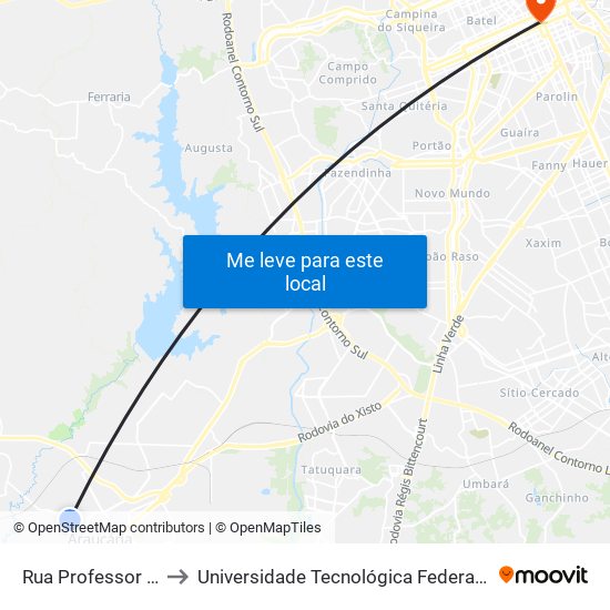 Rua Professor João Chorosnicki, 19 to Universidade Tecnológica Federal Do Paraná - Campus Curitiba - Sede Centro map