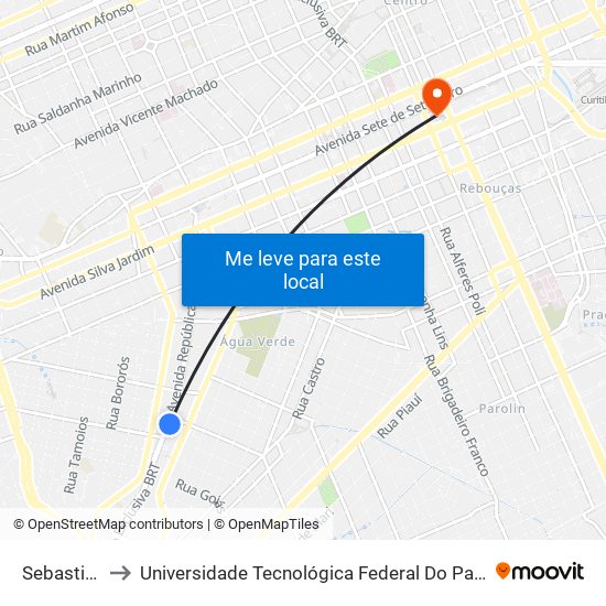 Sebastião Paraná to Universidade Tecnológica Federal Do Paraná - Campus Curitiba - Sede Centro map