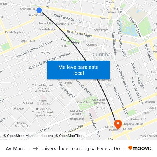 Av. Manoel Ribas, 200 to Universidade Tecnológica Federal Do Paraná - Campus Curitiba - Sede Centro map
