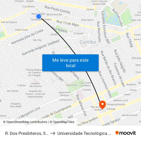 R. Dos Presbíteros, 53 (Reservatório Do Alto São Francisco) to Universidade Tecnológica Federal Do Paraná - Campus Curitiba - Sede Centro map