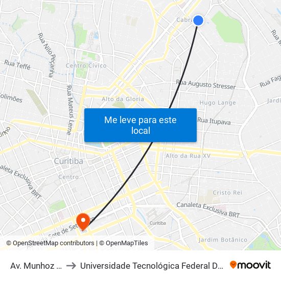 Av. Munhoz Da Rocha, 1067 to Universidade Tecnológica Federal Do Paraná - Campus Curitiba - Sede Centro map