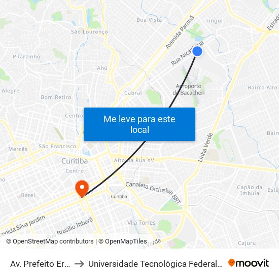 Av. Prefeito Erasto Gaertner, 2016 to Universidade Tecnológica Federal Do Paraná - Campus Curitiba - Sede Centro map