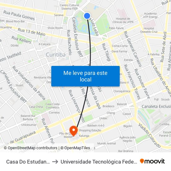 Casa Do Estudante Universitário De Curitiba to Universidade Tecnológica Federal Do Paraná - Campus Curitiba - Sede Centro map