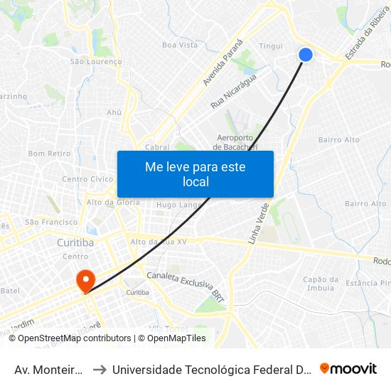 Av. Monteiro Tourinho, 1090 to Universidade Tecnológica Federal Do Paraná - Campus Curitiba - Sede Centro map