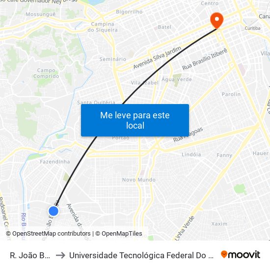 R. João Bettega, 4280 to Universidade Tecnológica Federal Do Paraná - Campus Curitiba - Sede Centro map