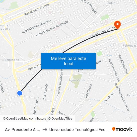 Av. Presidente Arthur Da Silva Bernardes, 800 to Universidade Tecnológica Federal Do Paraná - Campus Curitiba - Sede Centro map