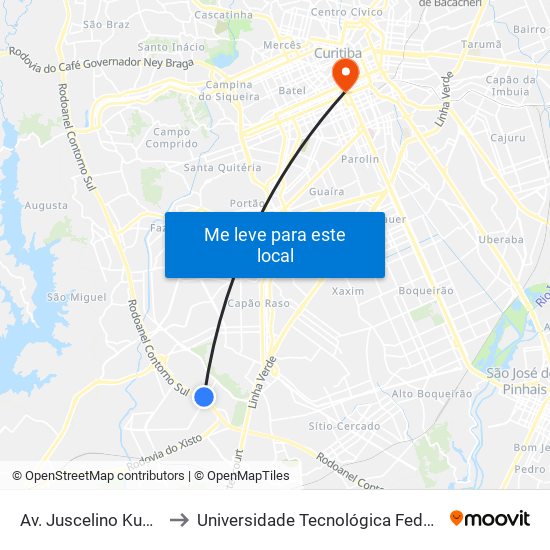 Av. Juscelino Kubitscheck De Oliveira, 12793 to Universidade Tecnológica Federal Do Paraná - Campus Curitiba - Sede Centro map