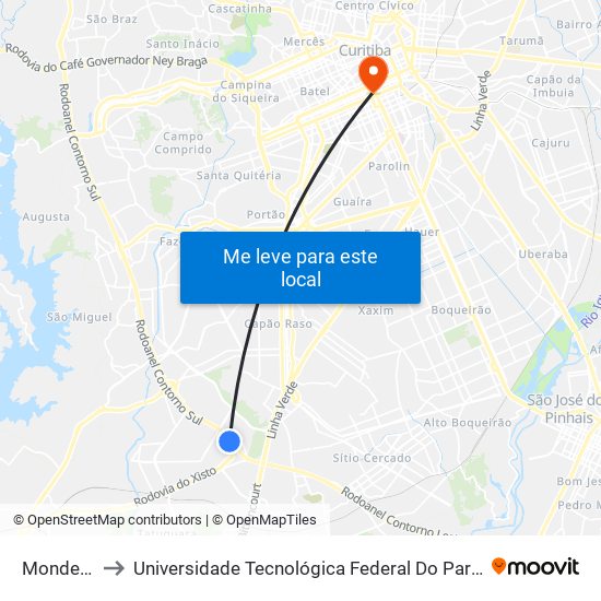 Mondelez Brasil to Universidade Tecnológica Federal Do Paraná - Campus Curitiba - Sede Centro map