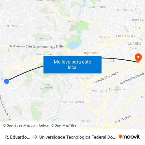 R. Eduardo Sprada, 5273 to Universidade Tecnológica Federal Do Paraná - Campus Curitiba - Sede Centro map