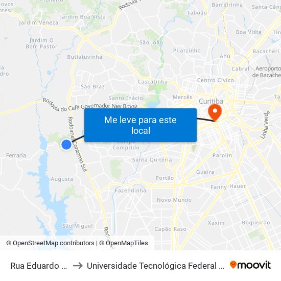 Rua Eduardo Sprada, 6579-6817 to Universidade Tecnológica Federal Do Paraná - Campus Curitiba - Sede Centro map